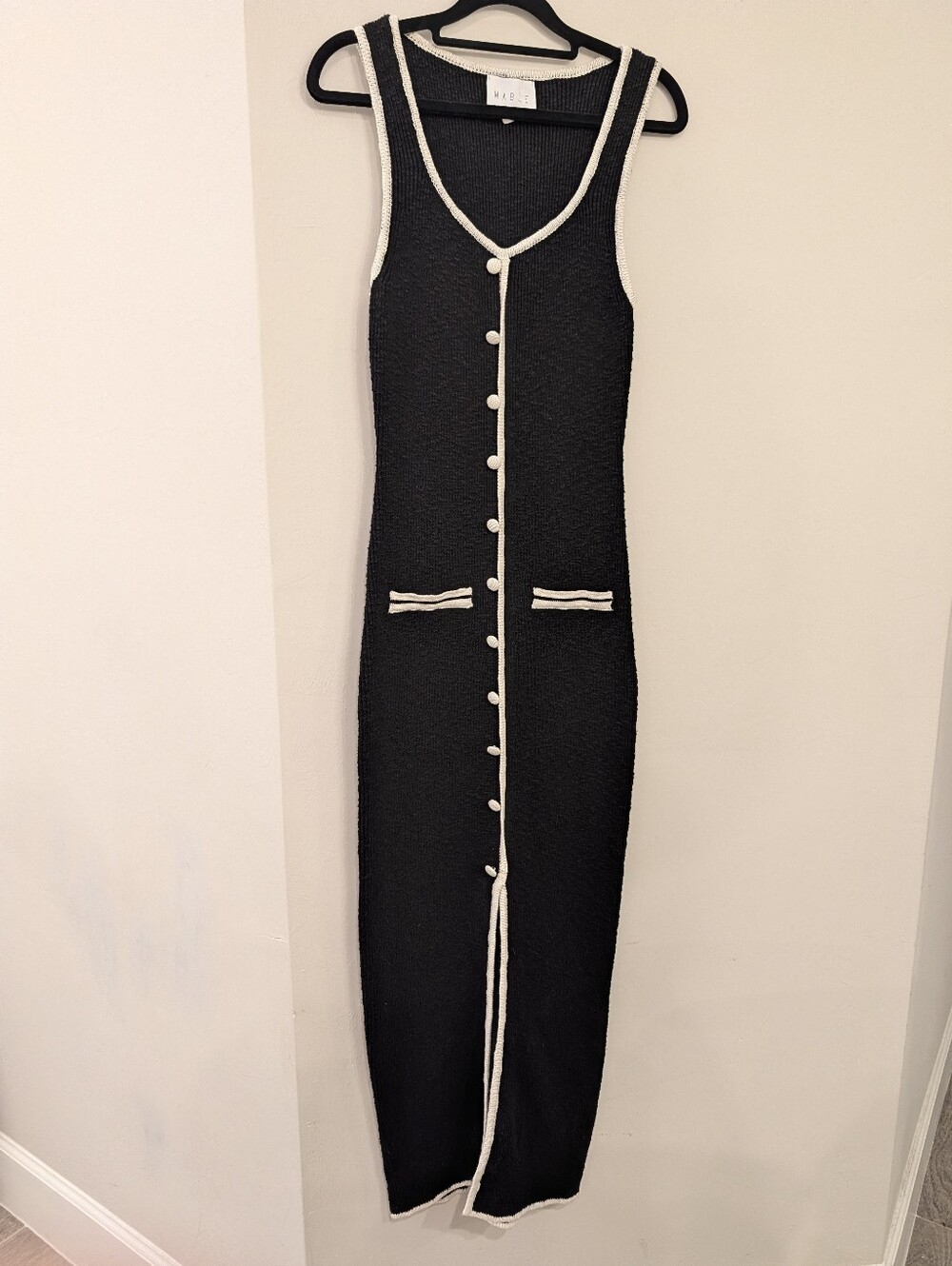 Nwot Reformation Mable Contrast Black White Trim Knit Women's Midi Dress L - Picture 4 of 12